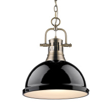 Golden 3602-L AB-BK - Yep by Golden Lighting Duncan 1-light 14in Chain Hung Pendant in Aged Brass and Black shade